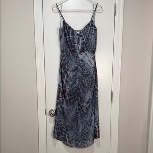 Socialite Slate Blue Animal-Print Midi Slip Dress